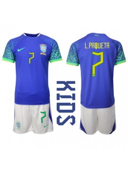 Brasilien Lucas Paqueta #7 Auswärts Trikotsatz für Kinder WM 2022 Kurzarm (+ Kurze Hosen)